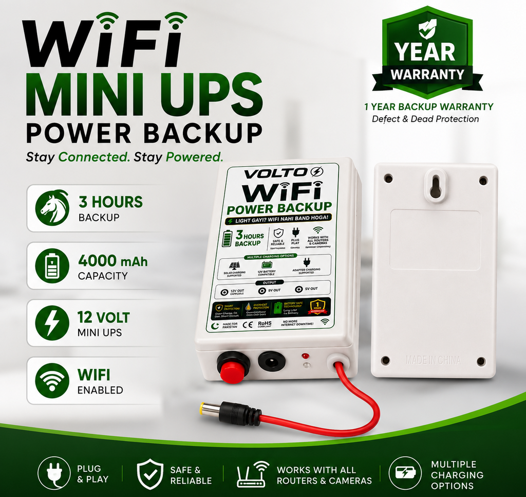VOLTO WiFi UPS — 12V | 9V + 18W Mobile Charging | Premium Design