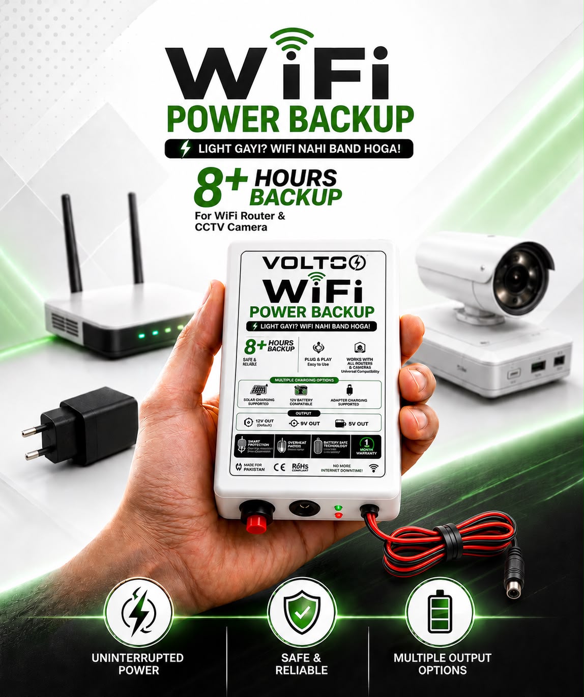 VOLTO Mini UPS Pro — 8+ Hour Premium WiFi & CCTV Power Backup