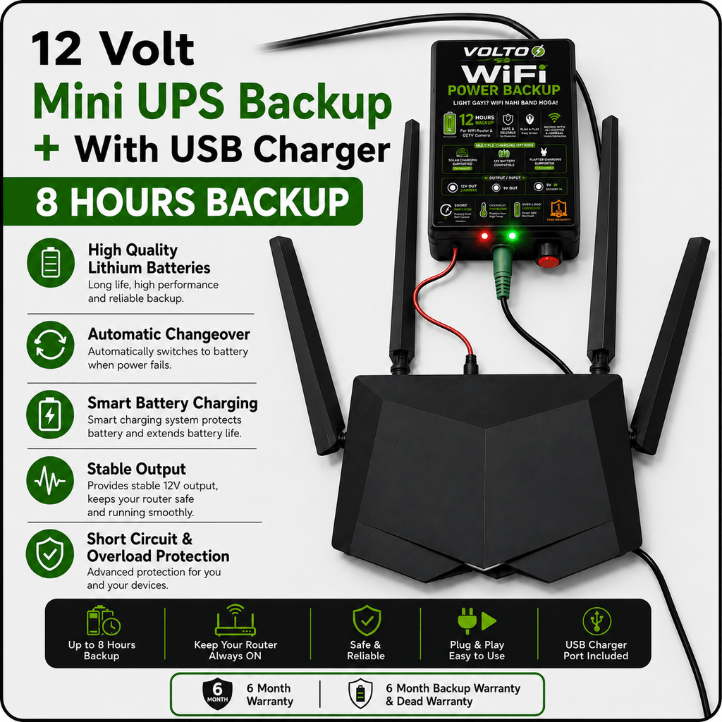 Volto -Mini UPS For Wifi Router 8 to 9 hours + Usb charger - VOLTOVolto -Mini UPS For Wifi Router 8 to 9 hours + Usb chargerPower BackupVolto -Mini UPS For Wifi Router 8 to 9 hours + Usb charger
