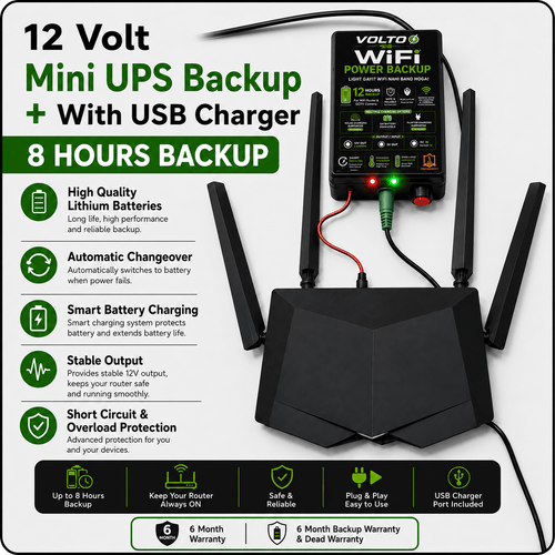 Volto -Mini UPS For Wifi Router 8 to 9 hours + Usb charger - VOLTOVolto -Mini UPS For Wifi Router 8 to 9 hours + Usb chargerPower BackupVolto -Mini UPS For Wifi Router 8 to 9 hours + Usb charger